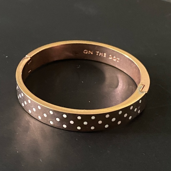 Kate Spade New York Authentic “On The Dot”White Polka Dots, Gold Brangle - Picture 3 of 12